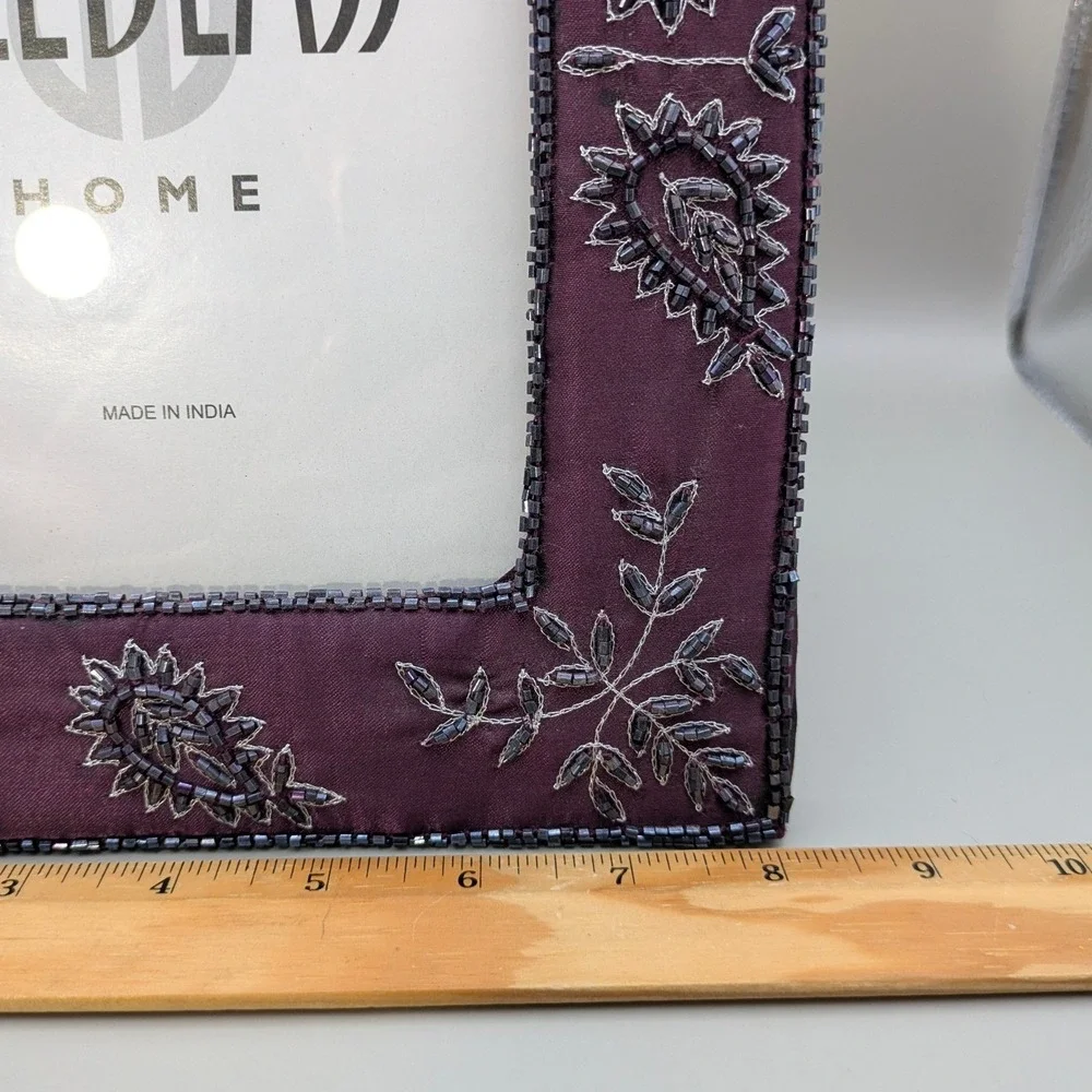 Vintage Bill Blass Purple Fabric Floral Paisley Beaded Frame Made in India 5x7